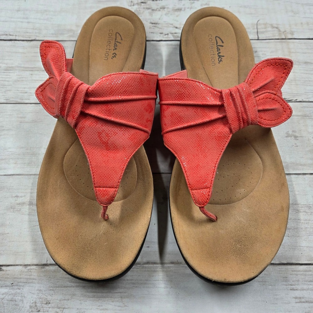 Clarks Sandals Womens 12W‎ Coral Brinkley Flora Flip Flops Bow Ultimate Comfort